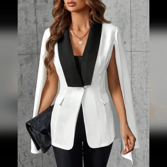 Contrast Collar Cloak Sleeve Blazer - Picture 5 of 6